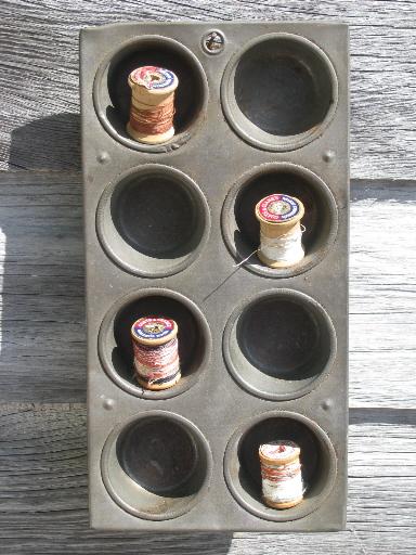 photo of primitive old baking pan, cupcake / muffin cups for storage and sorting #2