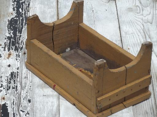 photo of primitive old barn wood stool, vintage stepstool w/ pumpkin orange paint #5