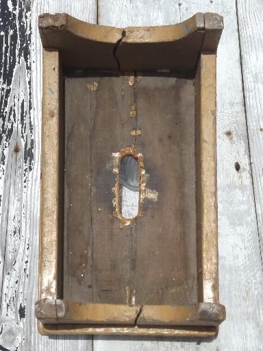 photo of primitive old barn wood stool, vintage stepstool w/ pumpkin orange paint #6