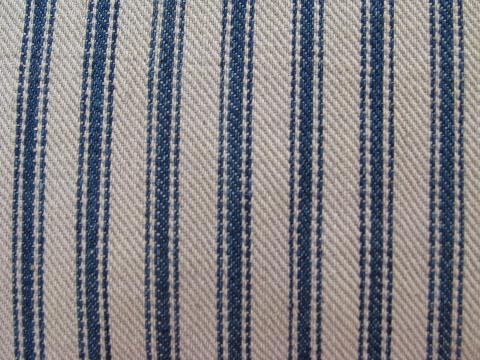 photo of primitive old blue stripe cotton ticking fabric, square shape vintage feather pillow #2