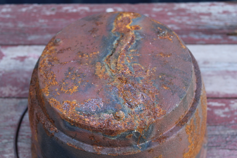 photo of primitive old cast iron pot, rounded bottom hanging kettle witch's cauldron vintage  #6