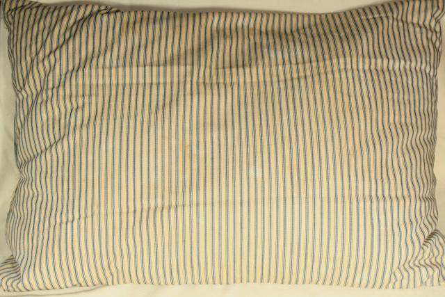 photo of primitive old chicken feather pillow in vintage indigo blue cotton ticking fabric #5