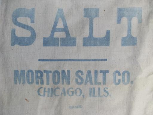 photo of primitive old cotton Morton Salt sack, farm grain feed supplement bag #2