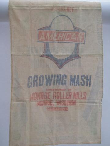 photo of primitive old cotton feedsack kitchen towels, vintage farm feed ad graphics #3