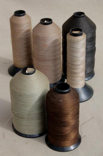 photo of primitive old factory spools of vintage thread, heavy duty industrial sewing thread #1