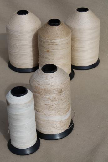 photo of primitive old factory spools of vintage thread, heavy duty industrial sewing thread #1