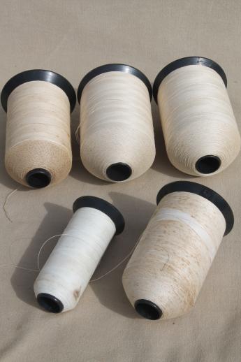 photo of primitive old factory spools of vintage thread, heavy duty industrial sewing thread #6