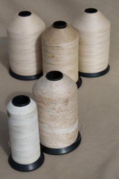 catalog photo of primitive old factory spools of vintage thread, heavy duty industrial sewing thread