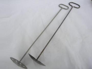 catalog photo of primitive old farm dairy tools, milk & cream can churn stirrers/dashers