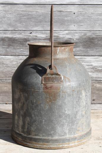 photo of primitive old farm milk bucket, vintage dairy pail milking machine kettle #4