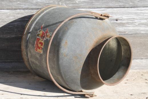 photo of primitive old farm milk bucket, vintage dairy pail milking machine kettle #8