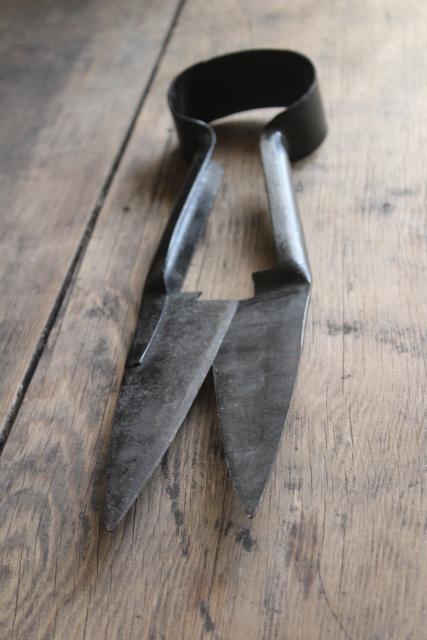 photo of primitive old farm tool, hand shears sheep shearing scissors forged steel #3