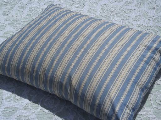 photo of primitive old feather pillows, vintage blue stripe cotton ticking fabric #2