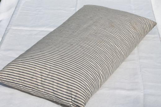 photo of primitive old feather pillows, vintage blue stripe cotton ticking fabric #3