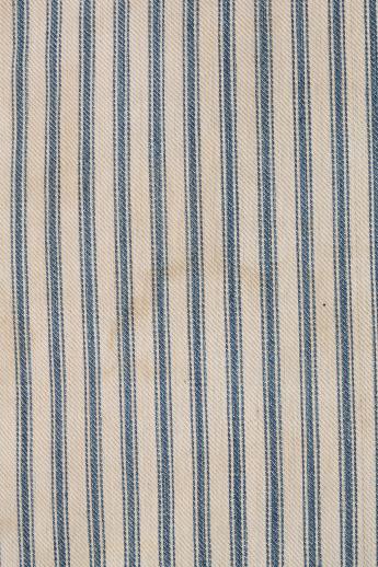 photo of primitive old feather pillows, vintage blue stripe cotton ticking fabric #8