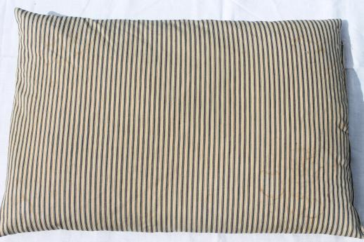 photo of primitive old feather pillows, vintage blue stripe cotton ticking fabric #10