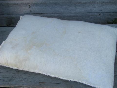 photo of primitive old feather pillows, vintage blue stripe & feed sack fabric #2