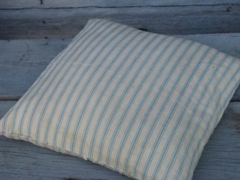 photo of primitive old feather pillows, vintage blue stripe & feed sack fabric #3