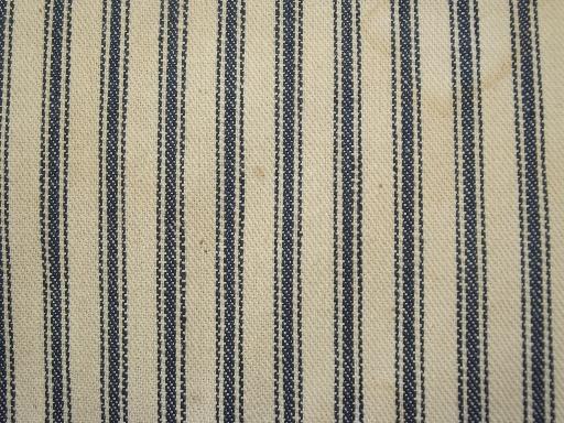 photo of primitive old feather pillows, vintage blue stripe heavy cotton ticking fabric #3