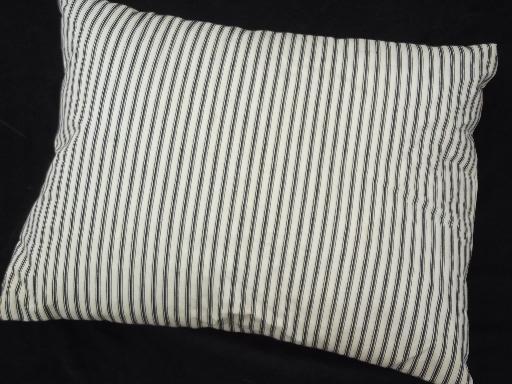 photo of primitive old feather pillows, vintage blue stripe heavy cotton ticking fabric #4