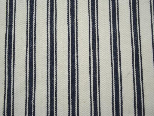 photo of primitive old feather pillows, vintage blue stripe heavy cotton ticking fabric #5