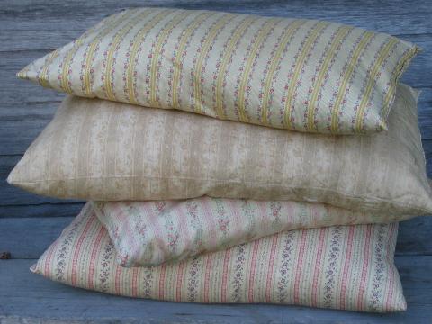 photo of primitive old feather pillows, vintage flowered stripe cotton ticking fabric #1