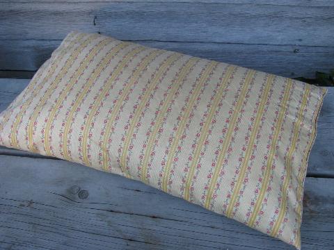 photo of primitive old feather pillows, vintage flowered stripe cotton ticking fabric #2