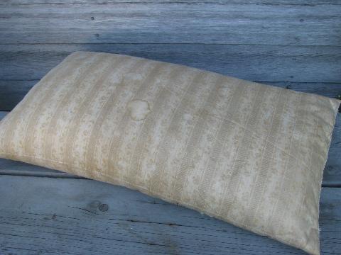 photo of primitive old feather pillows, vintage flowered stripe cotton ticking fabric #3