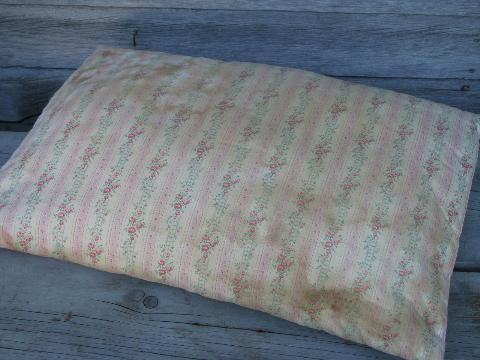 photo of primitive old feather pillows, vintage flowered stripe cotton ticking fabric #4