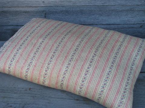 photo of primitive old feather pillows, vintage flowered stripe cotton ticking fabric #5