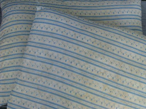 photo of primitive old feather pillows, vintage flowered stripe cotton ticking fabric #1