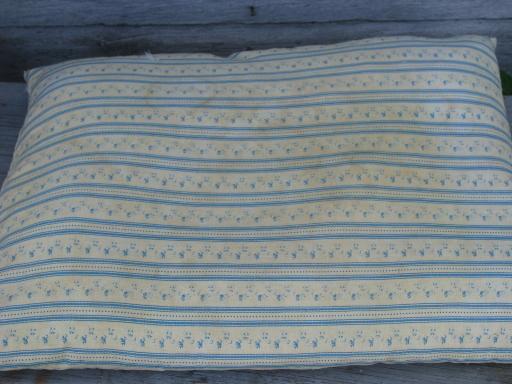 photo of primitive old feather pillows, vintage flowered stripe cotton ticking fabric #2