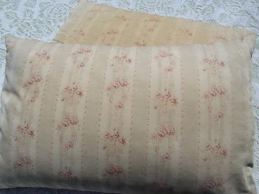 photo of primitive old feather pillows, vintage flowered stripe cotton ticking fabric #2