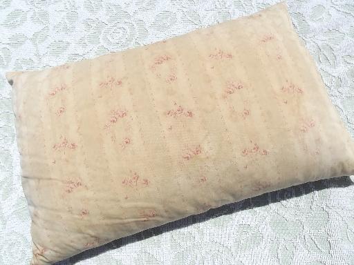 photo of primitive old feather pillows, vintage flowered stripe cotton ticking fabric #5