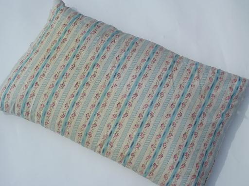 photo of primitive old feather pillows, vintage flowered stripe cotton ticking fabric #4