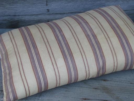 photo of primitive old feather pillows, vintage striped cotton ticking fabric #2