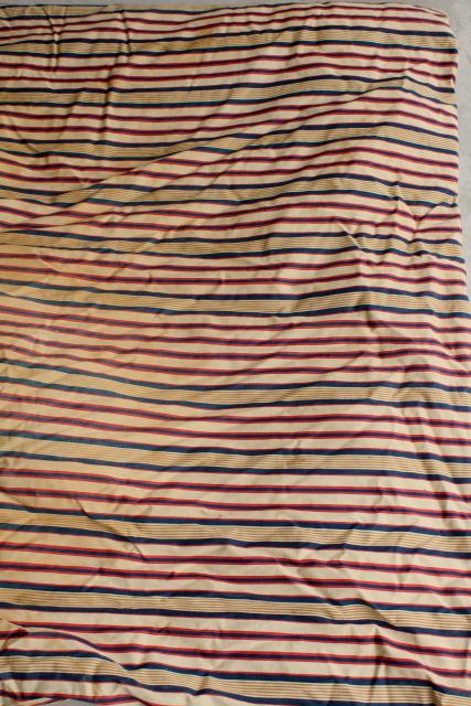 photo of primitive old feather tick bed mattress, vintage blue red wide striped cotton ticking #3