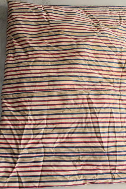 photo of primitive old feather tick bed mattress, vintage blue red wide striped cotton ticking #7