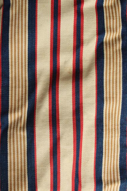 photo of primitive old feather tick bed mattress, vintage blue red wide striped cotton ticking #8