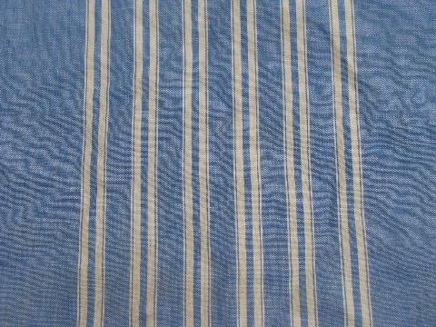 photo of primitive old feather tick bed mattress, vintage blue striped cotton chambray #3