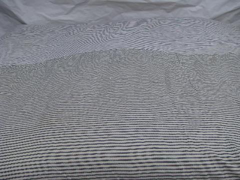 photo of primitive old feather tick bed mattress, vintage indigo blue striped cotton ticking #1