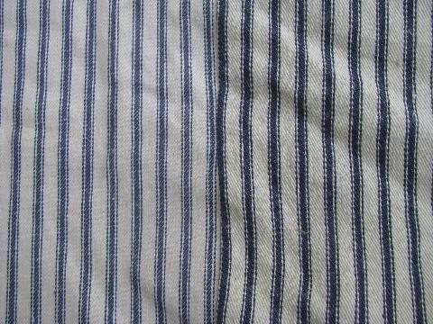 photo of primitive old feather tick bed mattress, vintage indigo blue striped cotton ticking #3