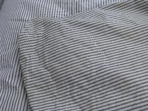 photo of primitive old feather tick bed mattress, vintage indigo blue striped cotton ticking #4