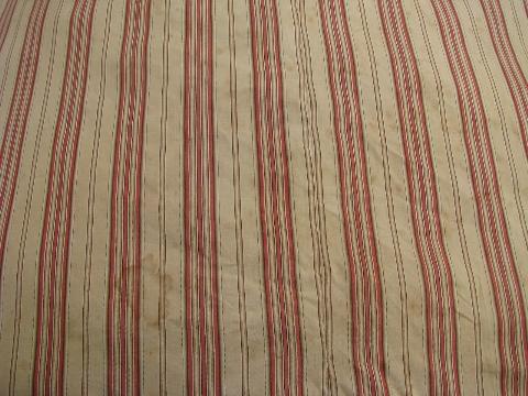 photo of primitive old feather tick bed mattress, vintage wide red striped cotton ticking #2