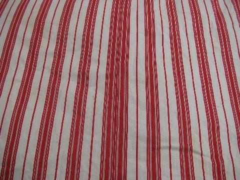 photo of primitive old feather tick bed mattress, vintage wide red striped cotton ticking #2