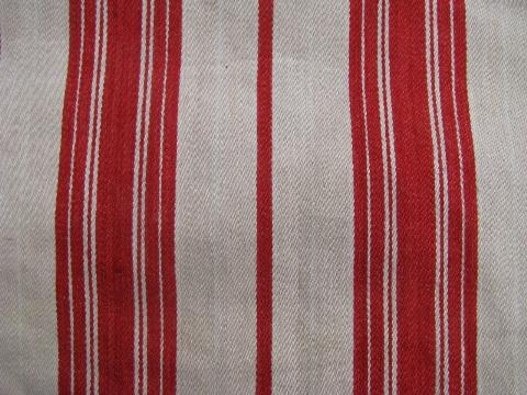 photo of primitive old feather tick bed mattress, vintage wide red striped cotton ticking #3