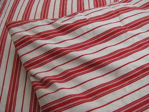 photo of primitive old feather tick bed mattress, vintage wide red striped cotton ticking #4