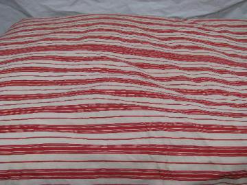 catalog photo of primitive old feather tick bed mattress, vintage wide red striped cotton ticking