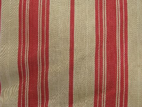 photo of primitive old feather tick bed mattress, vintage wide red striped cotton ticking #3