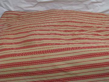 catalog photo of primitive old feather tick bed mattress, vintage wide red striped cotton ticking